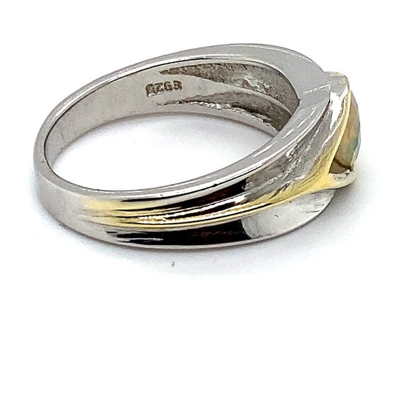 Precious Opal .60ct Rhodium Finish Silver Ring - Picture 4 of 7